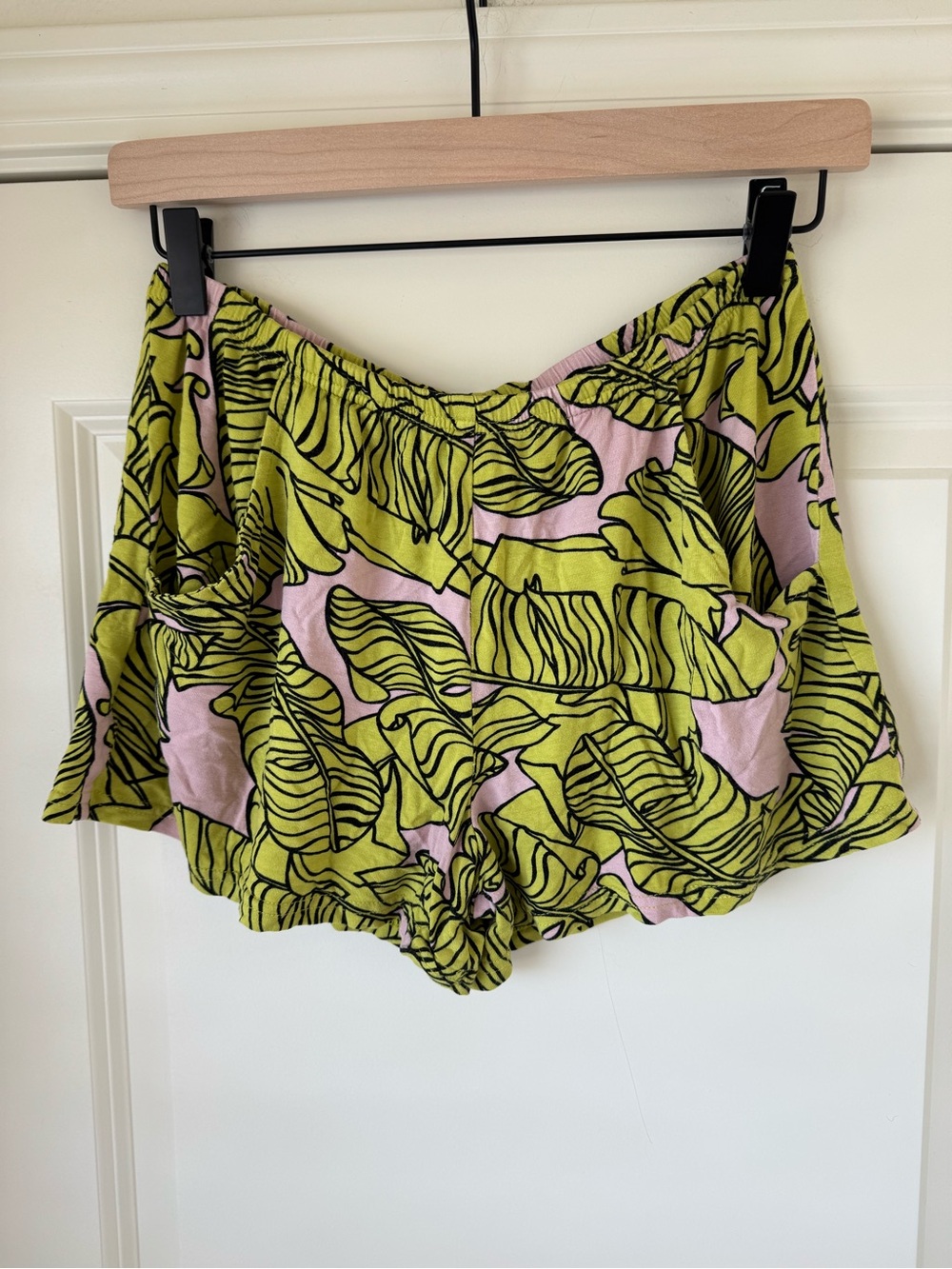 Manuhealii High-Waist Tropical Leaf Shorts - Pink & Lime